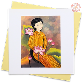 Thiệp Giấy Xoắn Nghệ Thuật - Thiếu Nữ Áo Dài Và Hoa Sen - Lady in Ao Dai with Lotus - Decor Art - 15 x 15 - VN2XM115E33NN