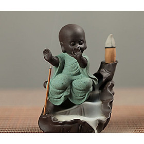 Xông trầm chú tiểu xanh lá cây - Gốm