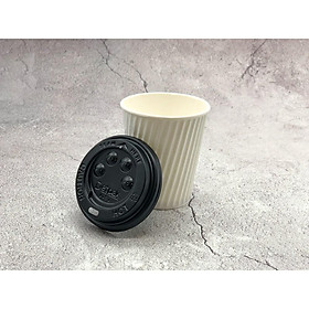 Set 40 cái size 12oz _ Ly giấy 2 lớp lượn sóng màu dùng cho đồ uống nóng và nắp button màu đen