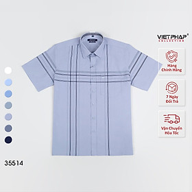 Áo Sơ Mi Nam Ngắn Tay VIỆT PHÁP Form Luxury Chất liệu Bambo In Sọc lịch lãm, sang trọng 35514