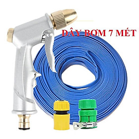 Bộ dây vòi xịt nước rửa xe, tưới cây . tăng áp 3 lần, loại 7m, 10m 206701 đầu đồng, cút, nối PE