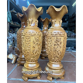 Cặp lộc bình khắc tứ quý, xuân, hạ, thu ,đông bằng gỗ bách xanh thơm nức kt cao 30cm 