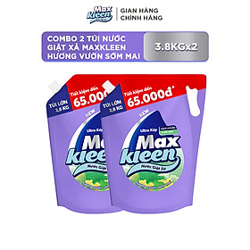 Combo 2 túi nước giặt xả Maxkleen hương Vườn Sớm Mai 3.8kg/túi 