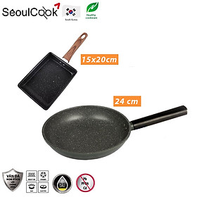 Bộ 2 chảo đáy từ H5, chảo 24cm + chảo vuông 15x20cm Seoulcook Hàn Quốc, dùng được tất cả các loại bếp, kể cả bếp từ / Induction