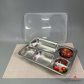 Mua  Ảnh thật   hàng có sẵn  khay inox Tiamo Khay inox chia cơm 5 ngăn lớn K23B sus 201