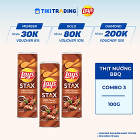 Combo 3 Lay’s Stax Khoai Tây Miếng Vị Thịt Nướng BBQ 100gr
