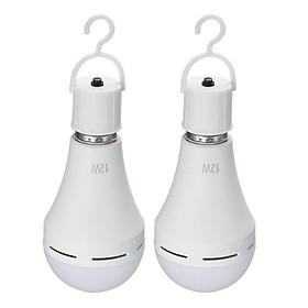 Pack of 2 Multifunctional Rechargeable 12W Emergency LED Light Bulbs 60W Equivalent 6000K Bright Outdoor Hanging Lamp