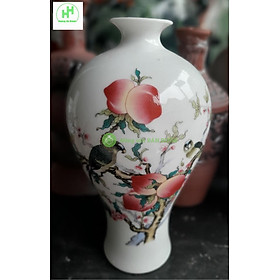 Mua Bình hút lộc cổ nhỏ hoạ tiết Đôi Chim đậu trên cây Đào Tiên  KT: 23x14cm (cao x rộng bụng)  Gốm sứ Giang Tây Trung Quốc