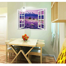 Decal Dán Tường Cửa Sổ 3D Vườn Hoa Oải Hương AY9234B