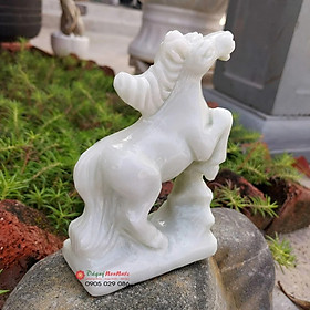 Mua Tượng ngựa tuổi Ngọ phong thủy 12 con giáp đá trắng xanh 12cm - đá Non Nước