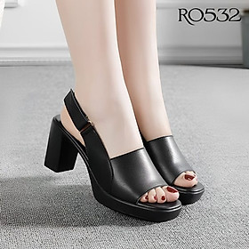 Sandal cao gót nữ quai dán ROSATA RO532 - 7p - Đen, Trắng - HÀNG VIỆT NAM - BKSTORE