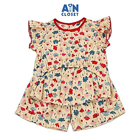 Bộ quần áo ngắn bé gái họa tiết hoa Lệ Xuân đỏ cotton - AICDBGIFMTJM - AIN Closet