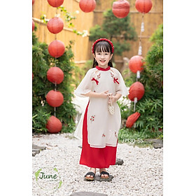 Áo dài tết cho bé gái mẫu Như ý xuân sang tay phồng xinh xắn từ 10-40kg hàng thiết kế cao cấp (không kèm cài)