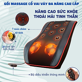 Gối massage máy mát xa cổ vai gáy đa năng cao cấp nâng cấp 20 đầu matsa lớn nhỏ kết hợp chườm nóng thảo dược có 7 nam châm từ tính giảm đau mỏi hiệu quả 