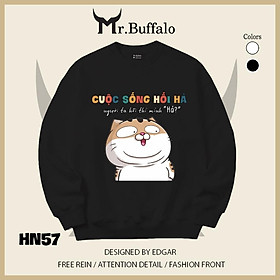 Áo sweater thu đông form rộng in hình hài hước cuộc sống hối hả Mr.buffalo HN57 - HN57 - Đen