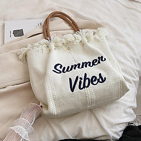 Túi canvas thêu nổi chữ SUMMER VIBES - 2 màu HỒNG & TRẮNG