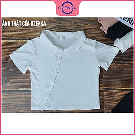 Áo croptop polo nữ tay ngắn vạt chéo , áo thun nữ có cổ cúc thật thun gân 100% cotton nhiều màu size dưới 50 cân