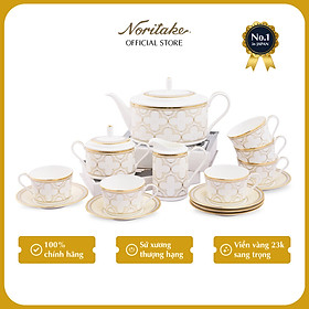 Bộ Bàn Trà Coffee 15 Món Noritake dòng Trefolio Gold sứ xương cao cấp