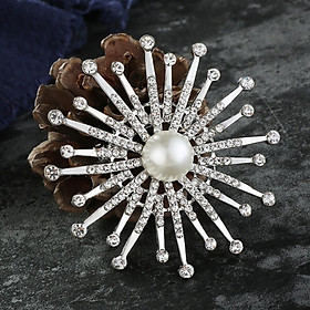 Sparkling Crystal Imitation Pearl Snowflake Collar Lapel Pin Brooch Gold