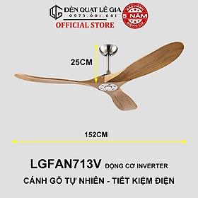 Quạt Trần Gỗ Phong Cách Indochine LÊ GIA LGFAN713G - Chiều Cao 25cm - Sải Cánh 152cm - Bảo Hành 5 Năm