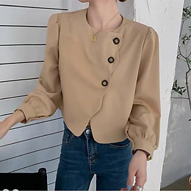 MS686 Áo sơ mi kiểu cổ tròn 3 cúc vạt lệch chất thô thu đông