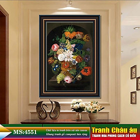 Tranh hoa treo tường phong cách cổ điển Châu âu. Tranh in trên chất liệu vải canvas cao cấp, khung gỗ composit. MS 4551