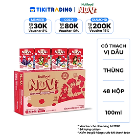 Thùng Sữa Chua Uống Có Thạch NuVi Vị Dâu 100ml (Hộp 100ml x 48) - Tăng Chiều Cao, Mắt Sáng