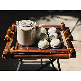 Mua Ấm Chén Pha Trà Bát Tràng  Bộ Ấm Chén Pha Trà 500ml họa tiết mới 2022 Tặng Kèm Khay Mây - Gốm Sứ Huấn Hải