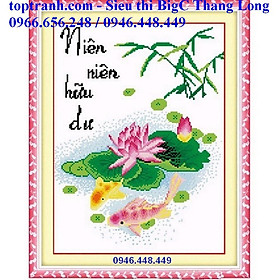 Mua Tranh thêu chữ thập niên niên hữu dư  2 con cá chép hoa sen 222317 chưa thêu