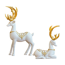 2x Reindeer Statue Elk Couple Sculpture Cabinet Figurine Home