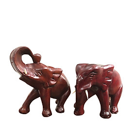 Cặp tượng voi gỗ trang Trí N3 - size nhỏ - màu đỏ