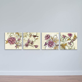 Bộ 4 tranh treo tường hoa lá | Tranh trang trí phong cách châu Âu W1789