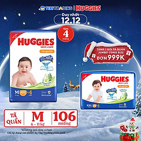 Tã/bỉm quần Huggies Skin Care Mega Jumbo M102+4 miếng với tràm trà dịu da