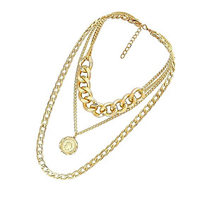 Golden Alloy Necklace Three Layers with Round Pendant for Women Girls Gifts