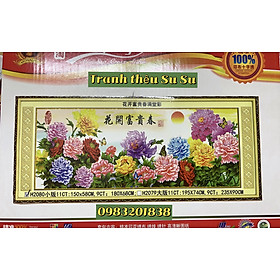 Tranh thêu kín chữ thập Hoa mẫu đơn mùa xuân HH2080, kích thước 150 x 58 cm