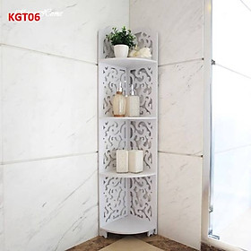 KÊ GÓC KGT01 - KỆ GÓC 4 TẦNG BẰNG GỖ MÀU TRẮNG HỌA TIẾT HOA ĐƠN