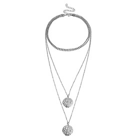 Women Charm Round Flower Pattern Pendant Multilayer Chain Necklace