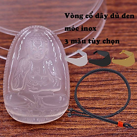 Mặt dây chuyền Phật A di đà mã não trắng 3.6 cm kèm vòng cổ dây dù đen + móc inox trắng, Phật bản mệnh, mặt dây chuyền phong thủy