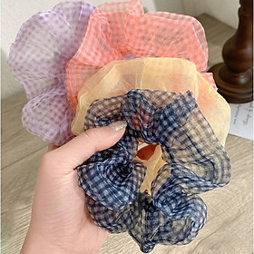 Sét 2 dây buộc tóc kẻ caro tinh tế vòng lớn Scrunchies xinh xắn HD50 mầu ngẫu nhiên