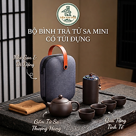 Bộ Bình Trà Tử Sa Mini Có Túi Đựng Đi Du Lịch Tiện Lợi Thích Hợp 2 - 4 Người Dùng Gồm 1 Ấm Trà, 4 Tách, 1 Bình Đựng Trà