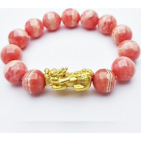 Vòng Tay Đá Đào Hoa Tự Nhiên 13MM Tỳ Hưu Bạc Ma Vang 24K Gembank