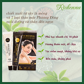 Gội nhuộm phủ bạc thảo dược Richenna EZ Speedy Perfume Hair Color hương nước hoa màu nâu đen 60G