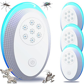 Phích cắm chống muỗi với thiết bị chống rung siêu âm và chống lỗ hổng có hiệu quả để đẩy lùi chuột, muỗi, gián, chuột, màu trắng, 4 phòng