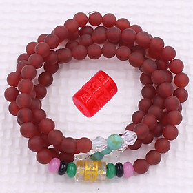 Bộ Vòng Chuỗi, Tràng Hạt 108 Hạt 6 Ly Đá Thạch Anh Đỏ Mờ Charm Lục Tự Chân Ngôn - Tràng Chuỗi Niệm Phật - An Yên - Thịnh Vượng - May Mắn - Tài Lộc