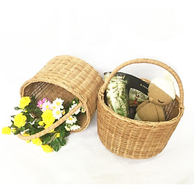 Mua Giỏ picnic bằng mây tự nhiên vintage - sọt mây tròn đựng đồ đa năng có quai handmade