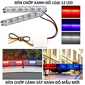 Bộ đèn chớp nháy polie xanh đỏ 12 led mẫu mới ánh sáng mạnh chống nước lắp xe máy ô tô 12v