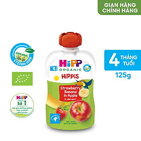 Dinh dưỡng 100 Trái cây nghiền Organic HiPPiS Dâu tây, Chuối, Táo