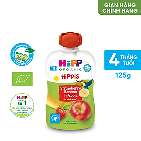 Dinh dưỡng 100% Trái cây nghiền Organic HiPPiS Dâu tây, Chuối, Táo