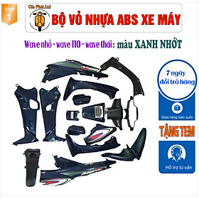 [TẶNG TEM] Bộ vỏ nhựa màu XANH NHỚT  cho xe Wave 110 - Wave  Thái  - Wave Zx đời 1997 đến  2006- TKB-541(8027)