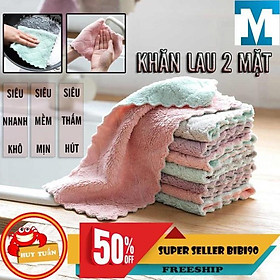 Mua Khăn bông lau tay nhà bếp mẫu mới 2 mặt siêu thấm hút (KLT04) bibi90